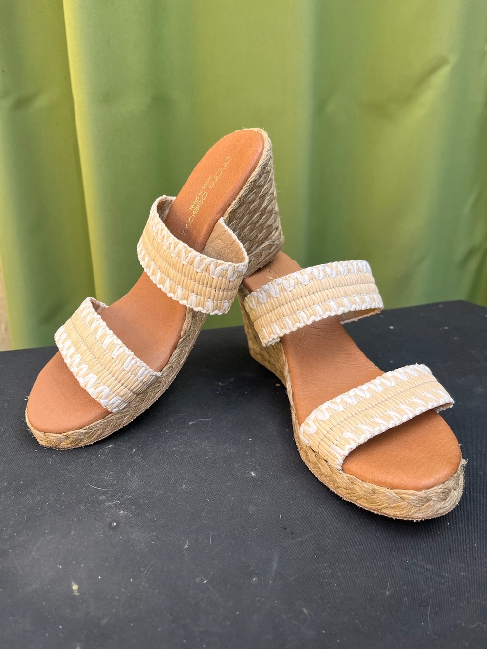 Andre Assous "Nolita" raffia espadrille wedges - Size 37